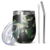 Camouflage 12oz Stainless Steel Insulated Wine Tumbler with Lid and Straw – Double Wall Vacuum Mug for Hot & Cold Drinks, 304 Steel Interior, Sweat-Free Design