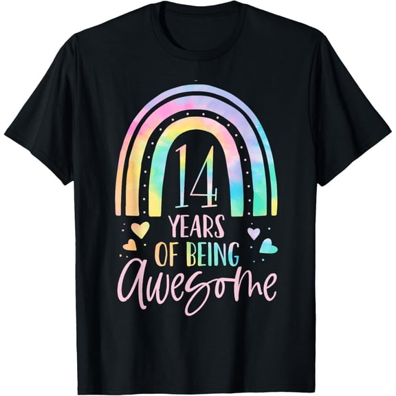 Exquisite and comfortable-14 Years Of Being Awesome Rainbow Tie Dye 14th Birthday Girl T-Shirt