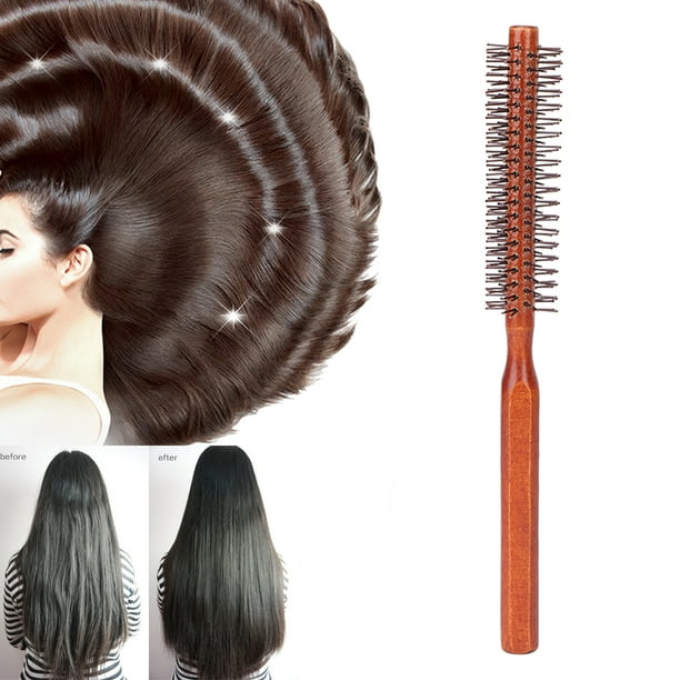 Cepillo de Pelo de Estilo Redondo Cepillo de Pelo con Rodillo para Rizar Cepillo de Madera Pequeño Unisex para Secar con Secador Uso Doméstico
