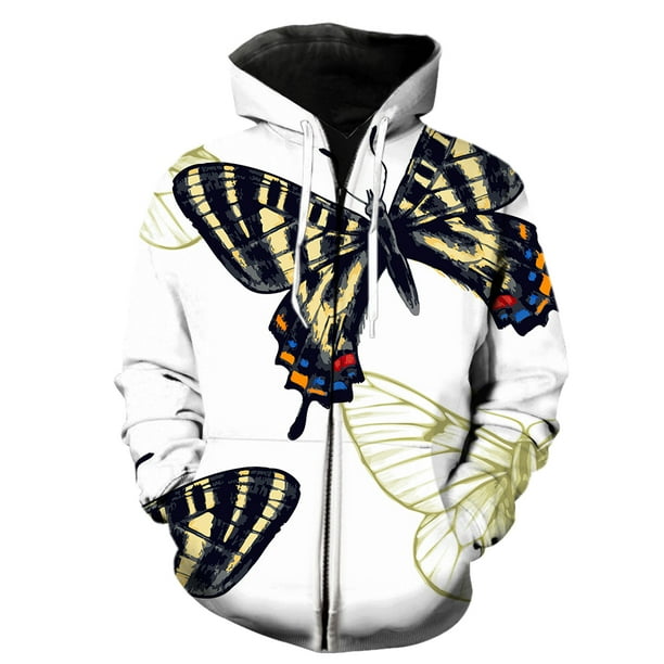Sudadera con capucha y cremallera para hombre, diseño de mariposa de dibujos animados, talla grande, con estampado 3D, estilo hip hop, informal, unisex, estilo Harajuku