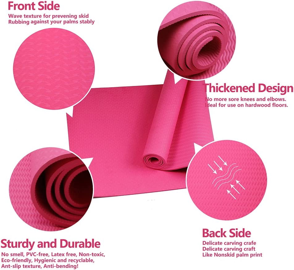 Yoga Mat, TPE Material - Textured Non Slip Surface and Optimal Cushioning 72"x 26" Thickness 1/4"