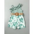 thumbnail image 6 of Aojekbee Kid Girls Jumpsuit, Sleeveless Ruffled Flower Print Romper Clothes with Belt for Casual Daily, 6 of 10