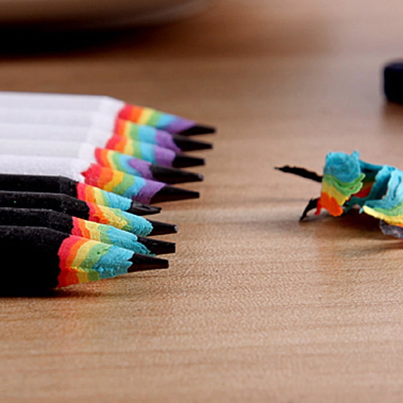 1Pcs Black 1Pcs Black and White Wood Set Rainbow Pencils School Office Stationery Inverlee Back to School Supplies 