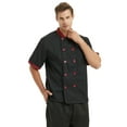 thumbnail image 2 of TopTie Unisex Short Sleeve Cooking Chef Coat Jacket & Hat & Bandana Set-black red-L, 2 of 5