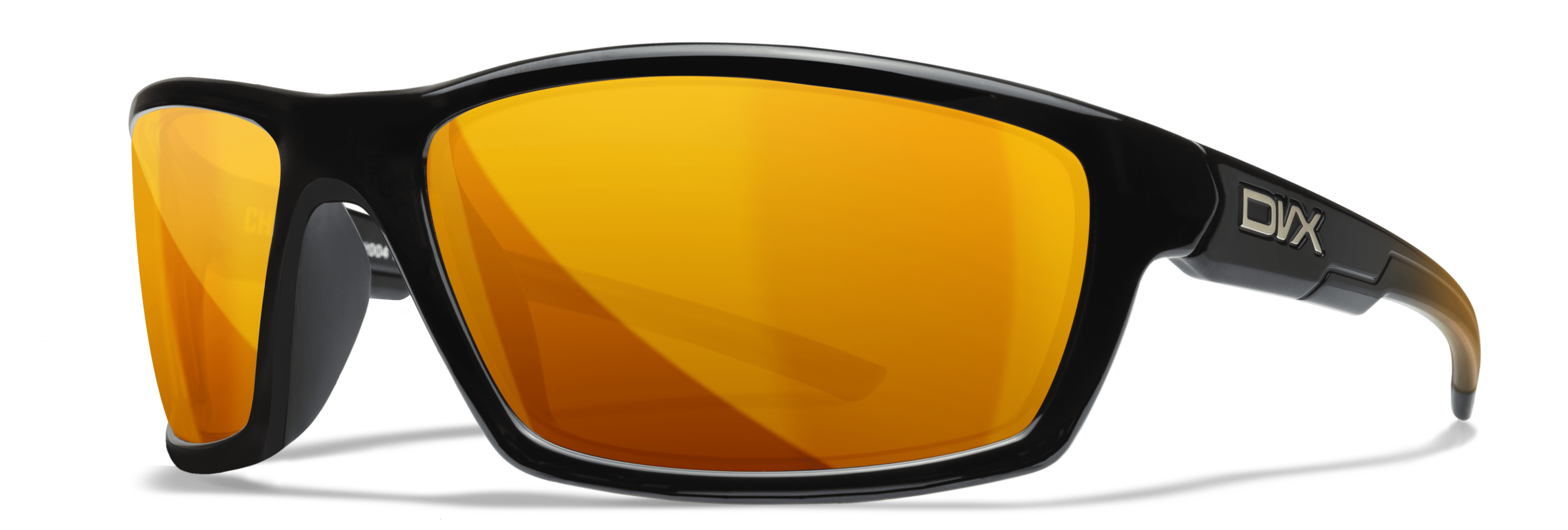 DVX Charge Sunglasses ANSI Z87.1 Orange Mirror Lenses Gloss Black