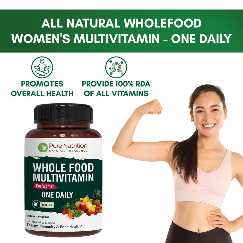 Pure Nutrition Whole Food Multivitamins For Women 1500mg. All Natural Plant-Based Multivitamin - VEGAN | NON GMO | ONCE DAILY | 90 TABLETS - 3 Months Supply