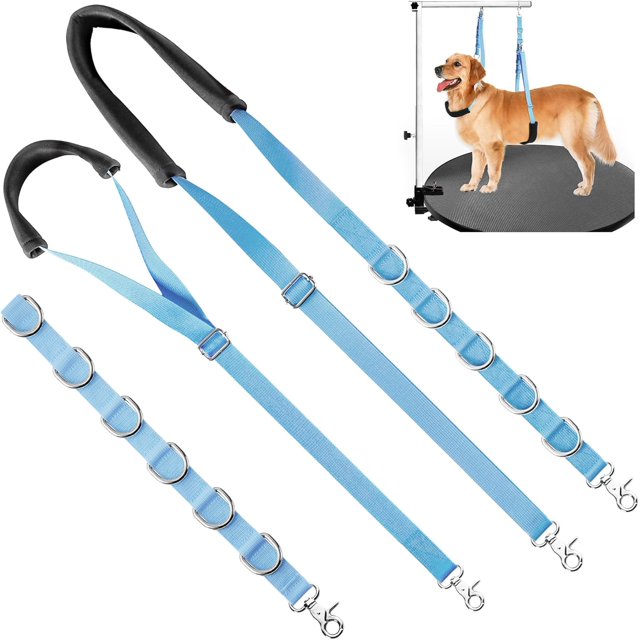 Dog Grooming Belly Strap - Dog Grooming Table Arm Extender with Clamp Extension Loop Bathing Restraint Leash No Sit Haunch Holder for Small & Medium Dog Hair Cutting Washing (Blue)