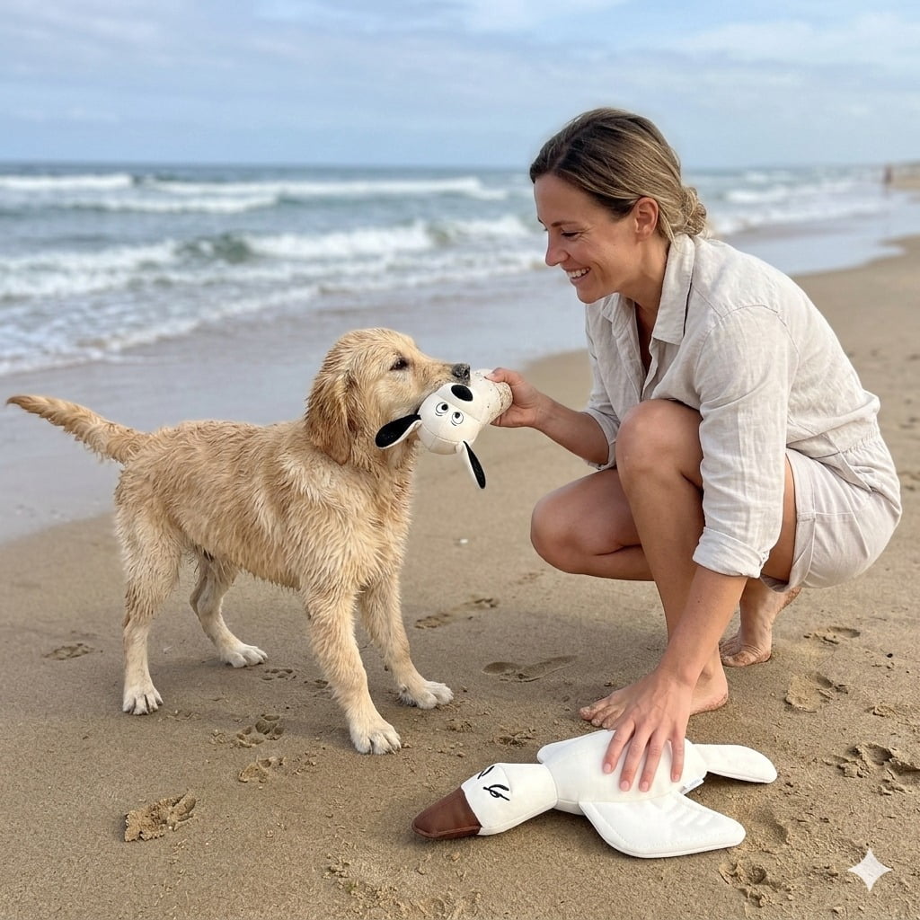 Durable Tough Cotton Canvas Squeaky Dog Toys, Eco-Friendly Interactive 2-Pack Chew Toy Set for Small,Large Dogs Ducky & Dawgy by Pata Pal