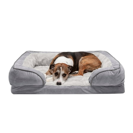 UPC: 0842229119718 | FurHaven Pet Products Velvet Waves Perfect Comfort Orthopedic Sofa-Style Pet Bed for Dogs & Cats – Granite Gray Large