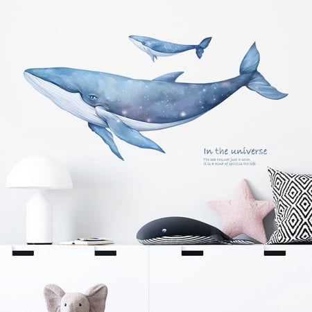 Blue Whale Wall Stickers, sacinora Cartoon Sea Animal Wall Decals Removable Vinyl Peel and Stick for Nursery Living Room Bedroom Bathroom Children's Room Playroom Art Decorations