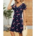 thumbnail image 2 of Alsol Lamesa V Neck Summer Dress for Women Short Sleeve Casual Loose Boho Vintage Print Midi Dress, 2 of 6