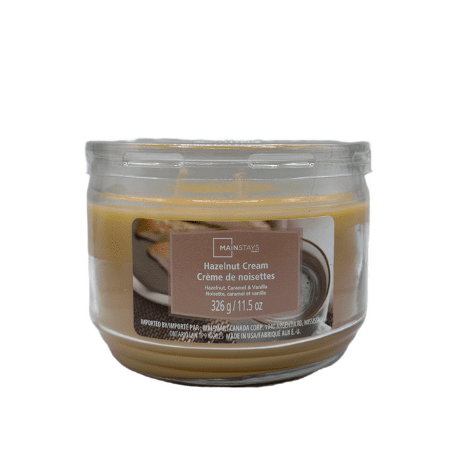 Mainstays Hazelnut Cream Scented 3-Wick Glass Jar Candle, 11.5 oz.
