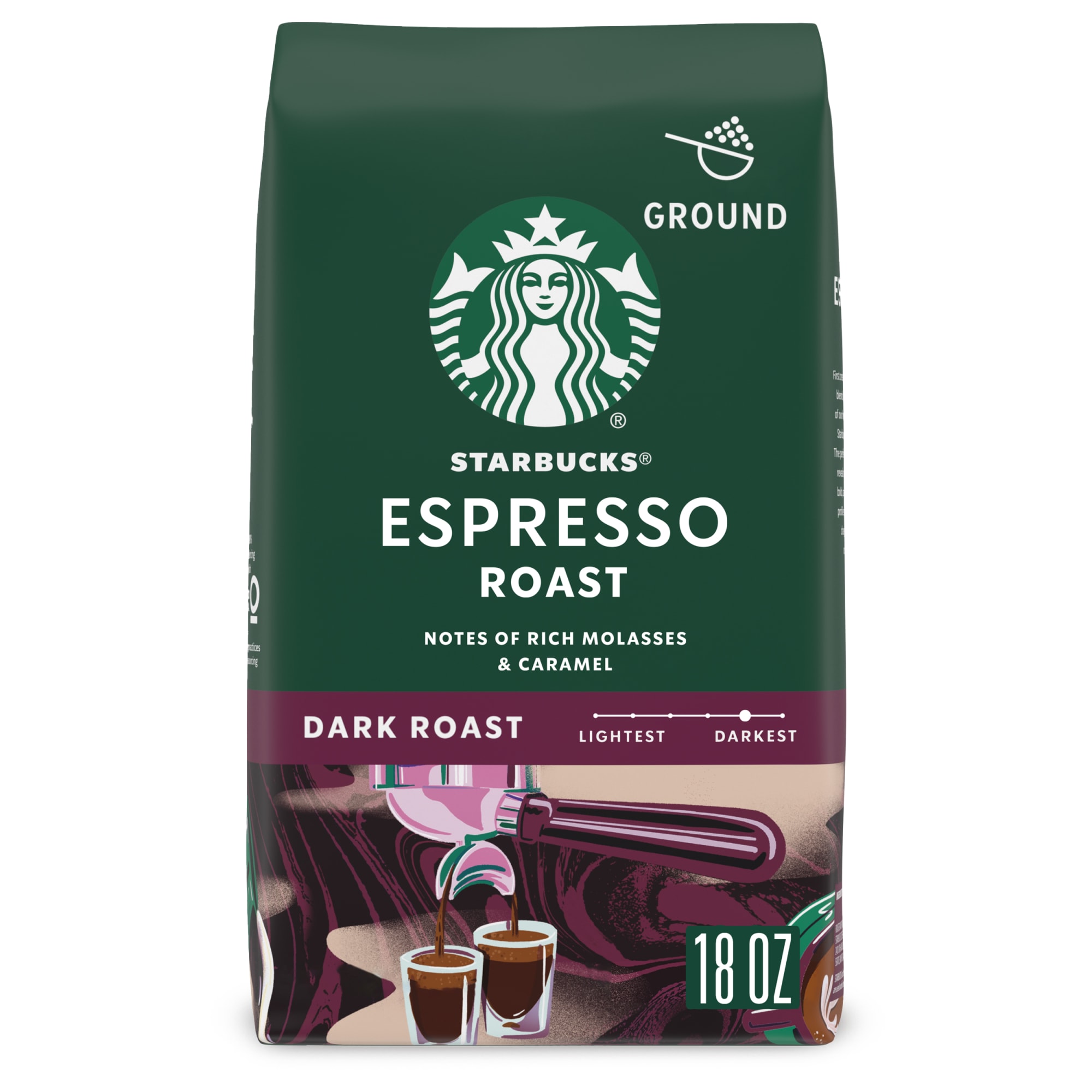 Starbucks Espresso Roast, Ground Coffee, Dark Roast Hot or Iced Coffee, 18 oz