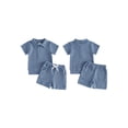 thumbnail image 2 of BemeyourBBs Toddler Baby Boy Summer Clothes Infant Baby Boys Summer 2 Piece Outfits 6 12 18 24 Months 2 3 4 Years Waffled Short Sleeve Lapel Collar Half Zip Shirt Tops and Shorts 2Pcs Set, 2 of 9