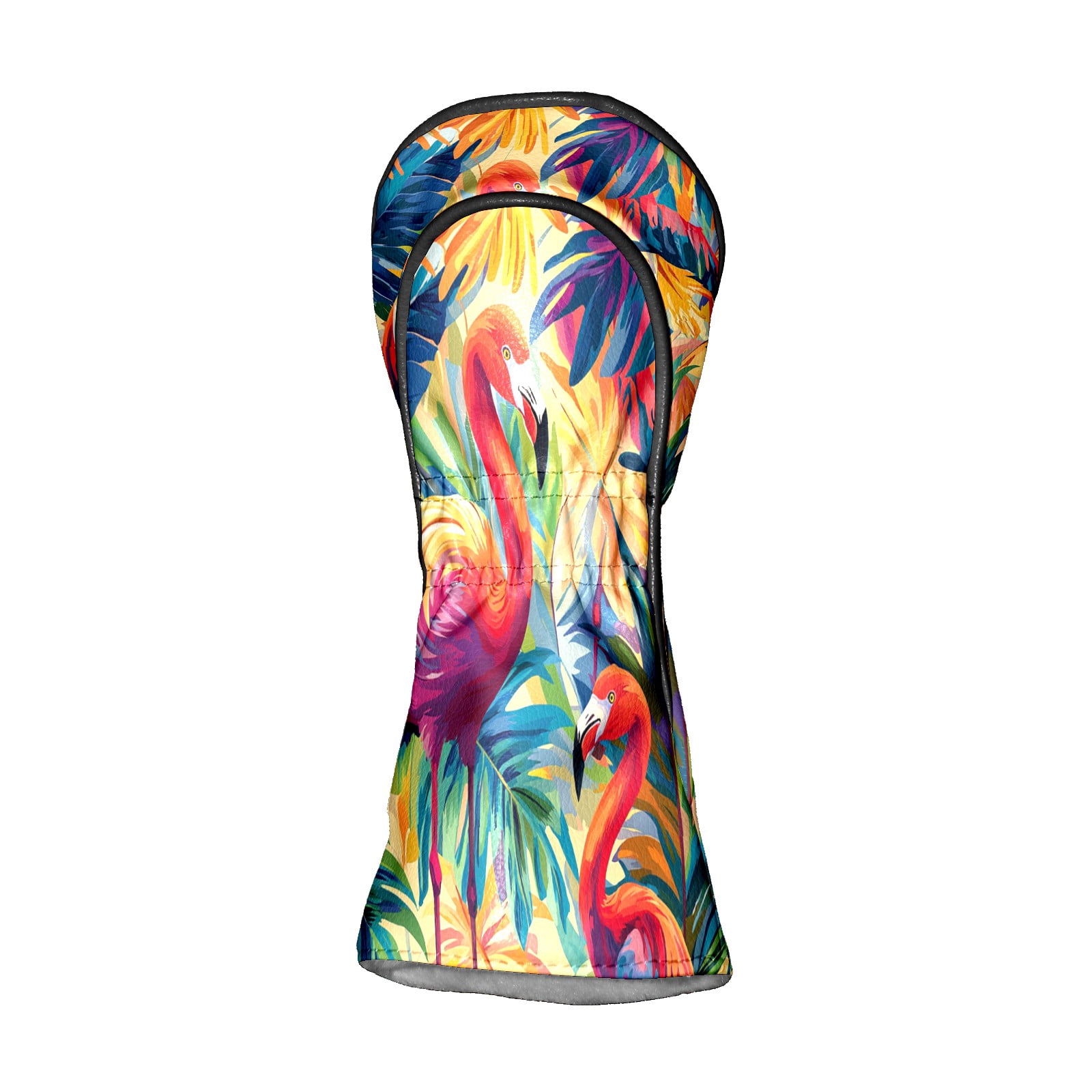 Golf Club Covers PU Leather Waterproof Head Covers for Fairway Woods Hybrids Colorful Flamingos