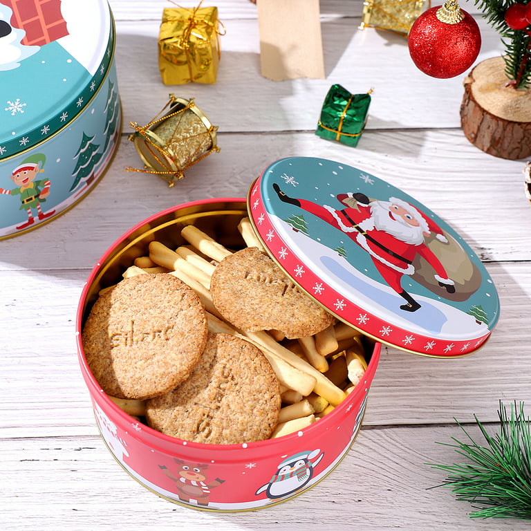 Hemoton Premium Christmas Cookie Tins, Large Capacity Round Christmas  Tinplate with Lids Cookie Containers for Storing Candies Biscuits Treat  Small