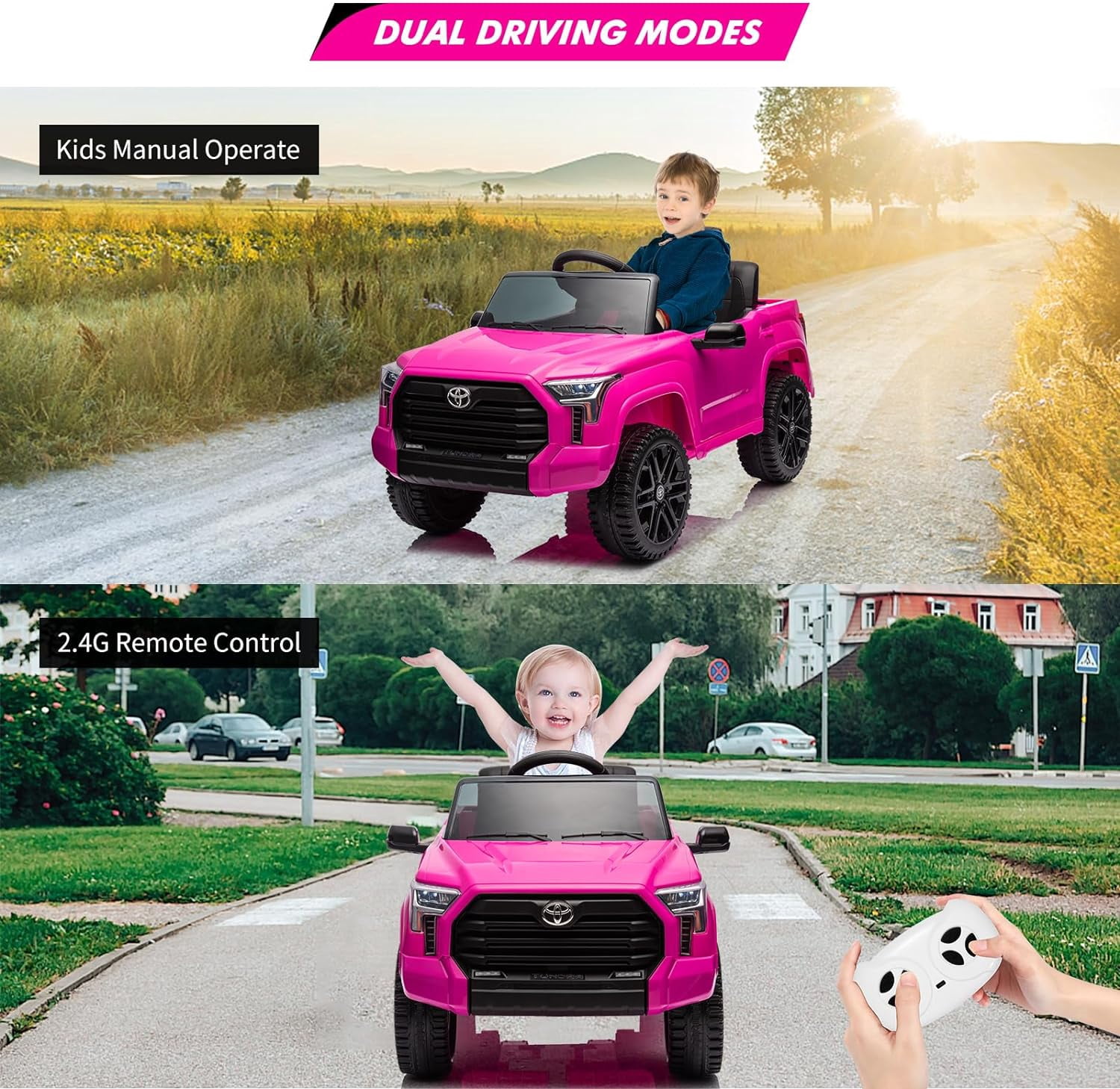 NEILA Toyota Licensed 12V Kids Ride on Truck Car Battery Powered Electric Fun Toys with Remote Control, Spring Suspension, 3 Speeds, LED Lights, Ride on Toy for 3-8 Years Boys & Girls (Rose)