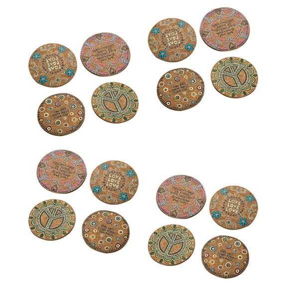 HEMOTON Natural Cork Coasters for Home and Kitchen Use Heat Resistant Mats with Fashion Pattern Brown 16 Pcs