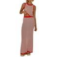 thumbnail image 2 of Yunliwuli Women's 2 Piece Knit Outfit, Striped Round Neck Crop Tank Tops Elastic Waist Long Skirt Set for Beach Party Club, 2 of 10