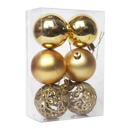 

YUNx 6Pcs 6cm/8cm Christmas Tree Pendant Hollow-carved Design Electroplating Eco-friendly Decorate Christmas Tree Hanging Balls for Dining Room