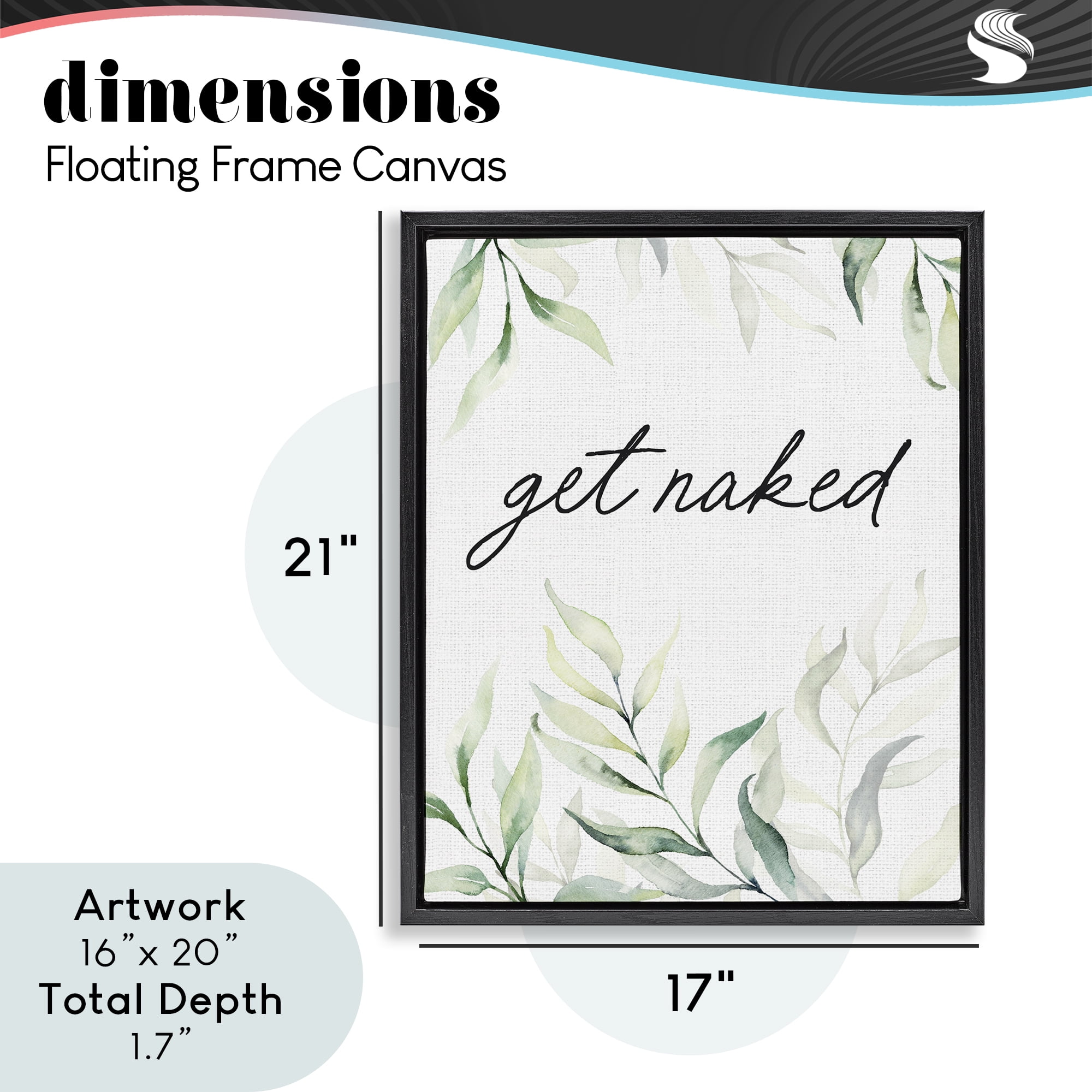 Get Naked Bathroom Herbs Black Framed Floater Canvas Wall Art, design by Lettered and Lined