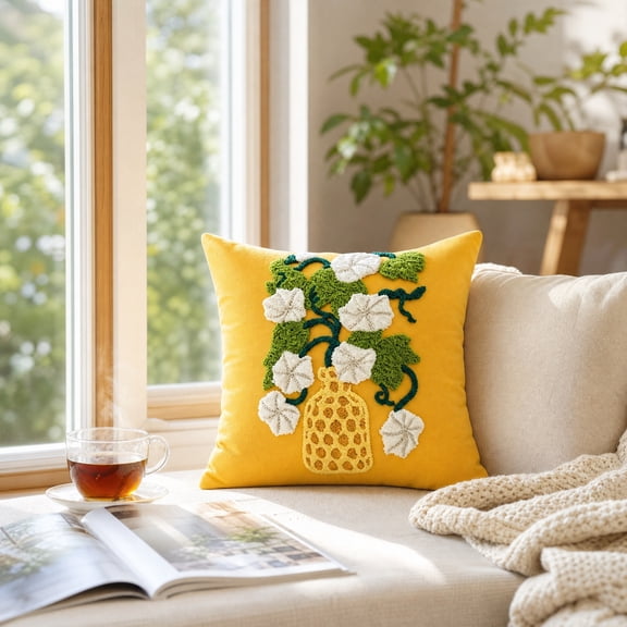 Zynviq Decorative Pillow Covers 18x18inch Multicolor Couch Pillow Covers Flower Polyester Square with Zipper