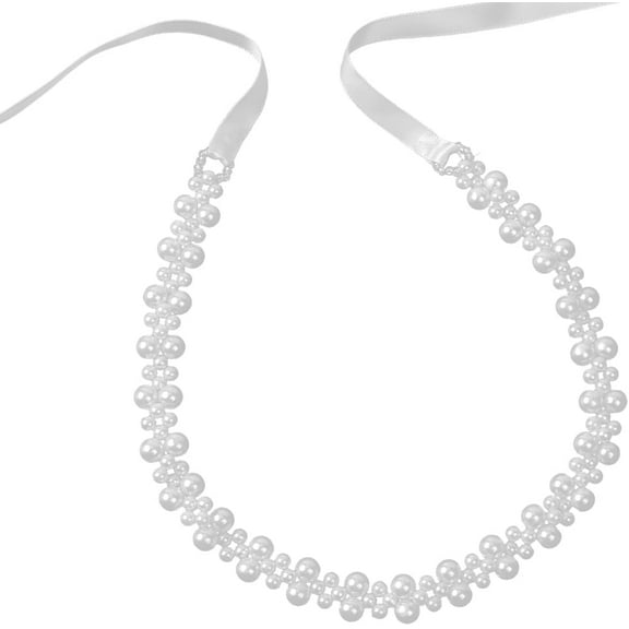 Plastic Pearl Bridal Belt Beaded Waist Chain Body Jewelry White Waistband Bridesmaid Sash for Women Fashion Wedding Dresses with Ribbon 2456x16x8mm 1pc
