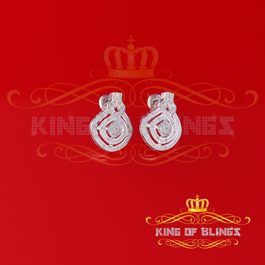 King of Bling's 925 Sterling Silver Hip Hop 0.33ct Diamond Small For Women's White Stud Earrings