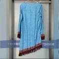 thumbnail image 3 of VIWORLD Women's Bohemian Vintage Print Long Sleeve V-Neck Fringe Trim & Asymmetrical High-Low Hem Hippie Maxi Dress Blue，XL, 3 of 4