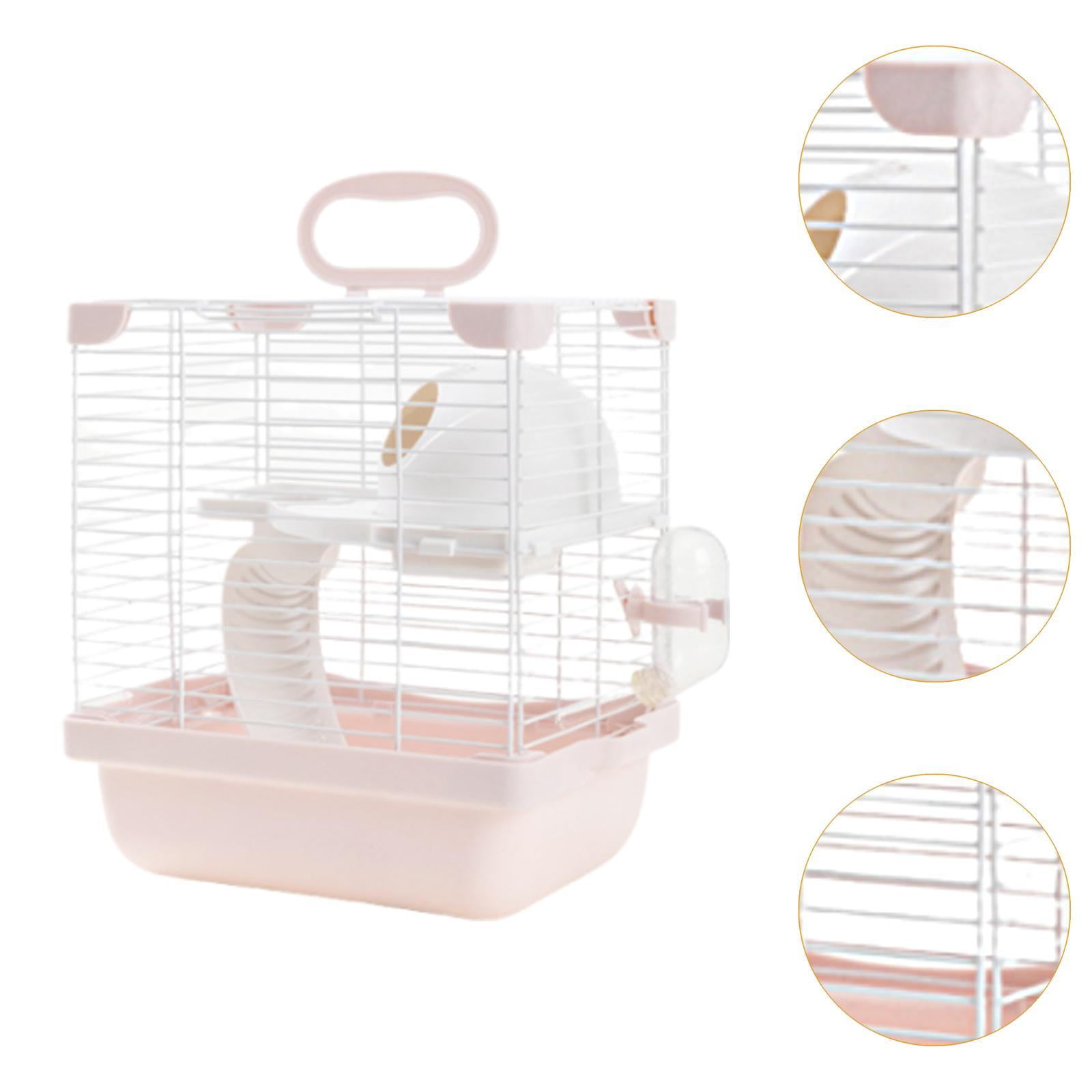 Bothyi 2 Layers Hamster Habitats Cage Detachable Bottom Tray Versatile 7.4x9x11inch Pink