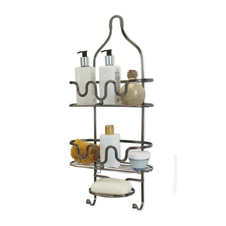 Splash Home Setup Shower Caddy Bathroom Hanging Head Two Basket Organizers Plus Dish for Storage Shelves for Shampoo, Conditioner and Soap - Oil Rubbed Bronze