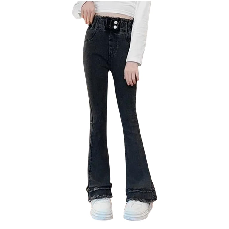 MKOSPLRT Girl's Fringe Flare Bell Bottom Jeans High Waist Denim