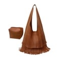 thumbnail image 4 of Bolso de hombro tipo hobo con flecos para mujer, bolso de hombro estilo western, bolso de axila, bolso de trabajo holgado grande Marrón, 4 of 9