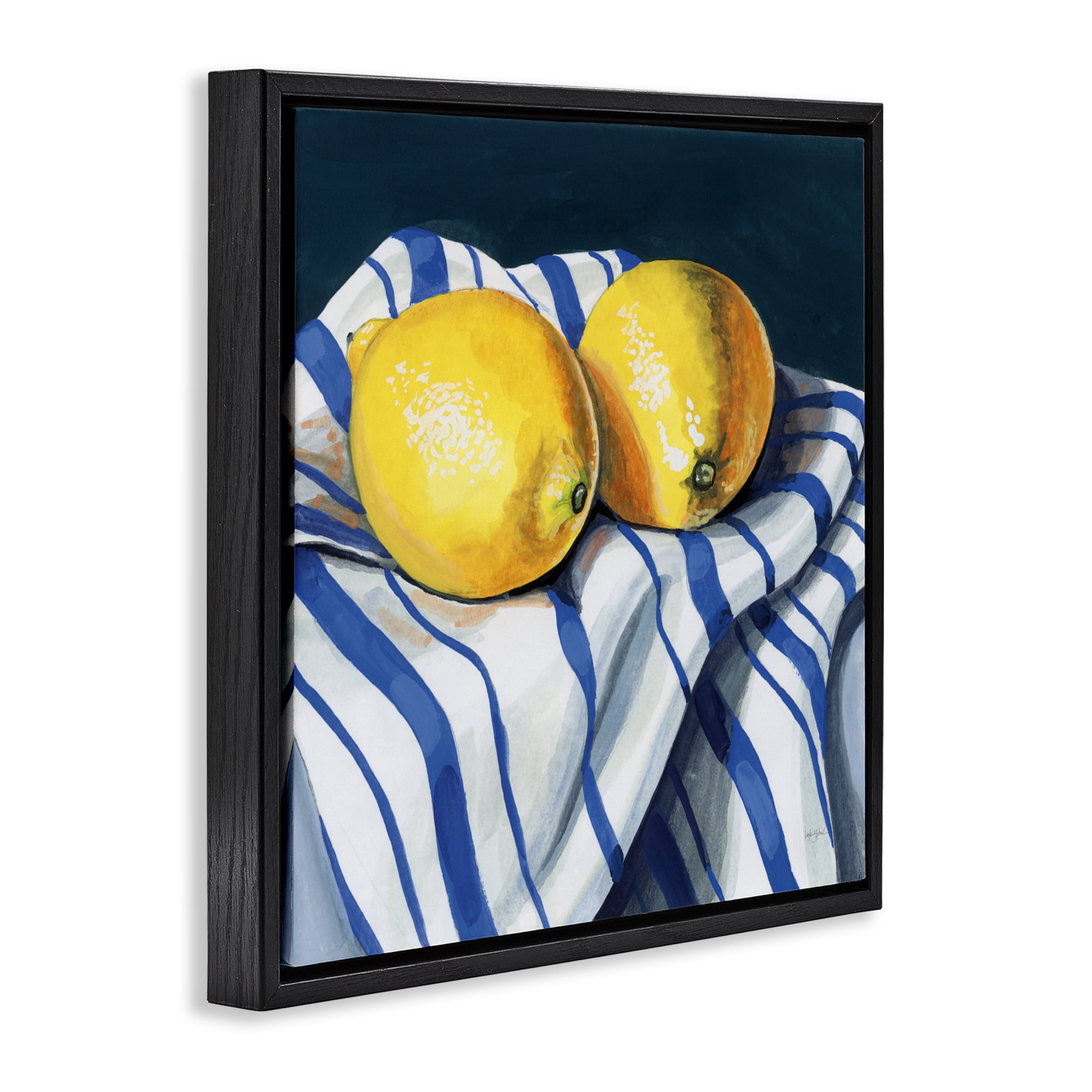 Stupell Industries Fresh Kitchen Lemons on Dishtowel Black Framed Floater Canvas Wall Art, design by Kate Jarvik Birch