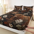 thumbnail image 3 of Manfei Retro Rustic Flower Queen Sheet Sets,Brown Highland Cow Flat Sheet,Vintage Countryside Floral Queen Fitted Sheet For Men Women,Microfiber Bedroom Decor,4-Piece, 3 of 7