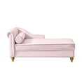 thumbnail image 4 of Velvet Chaise Deck Chair with Storage, Bedroom Lounge Chair with Pillow and Gold Metal Legs, Modern Upholstered Sofa Recliner Reading Chair for Living Room Bedroom Office, Pink, 4 of 7