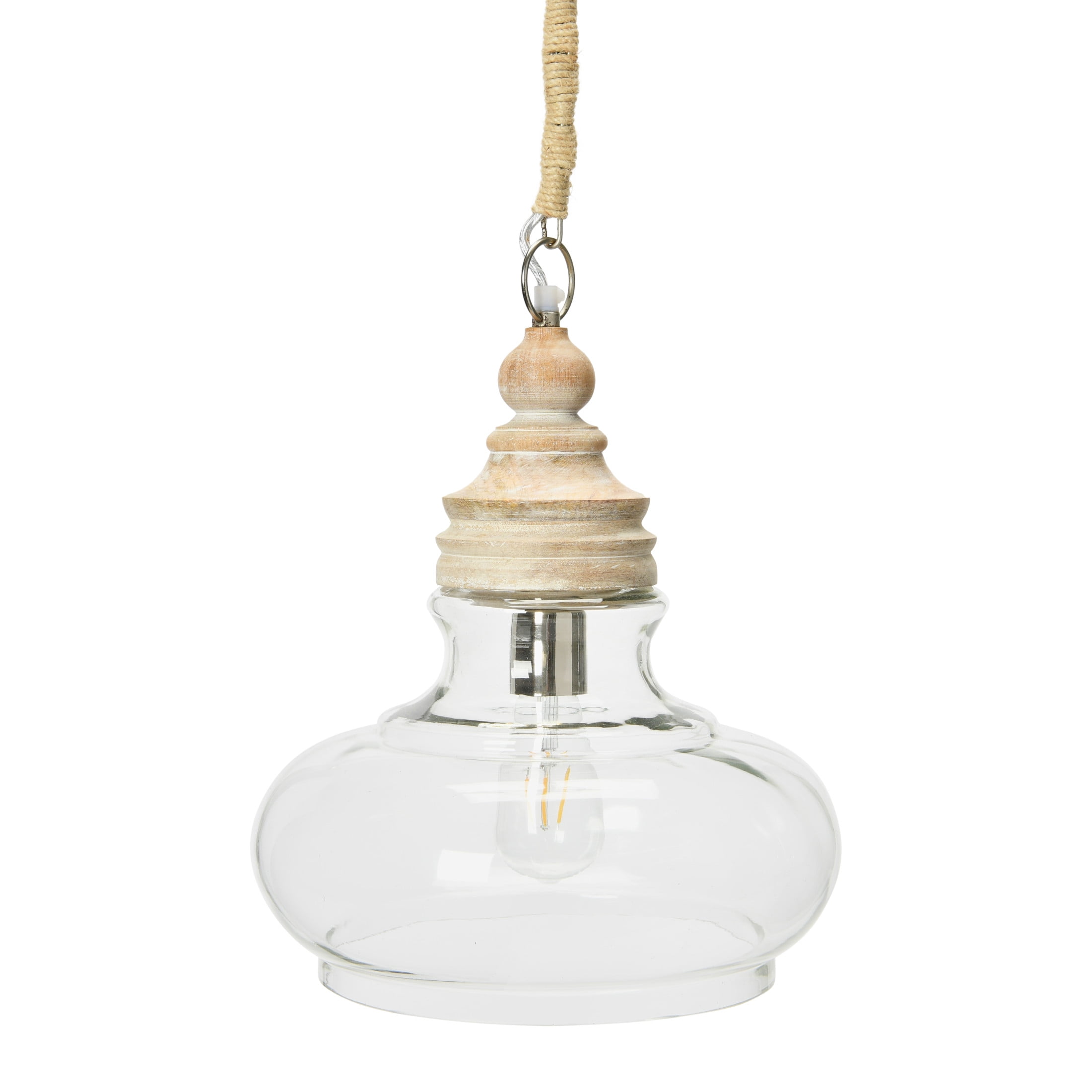 Creative Co-Op Distressed Mango Wood Ceiling Light, Cream and Natural