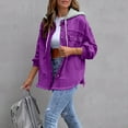 thumbnail image 5 of Wowcloth Women's Denim Jacket, Loose Fit Distressed Long Sleeve with Detachable Hood, Casual Fashion Outerwear for Daily Wear and Travel, 5 of 9