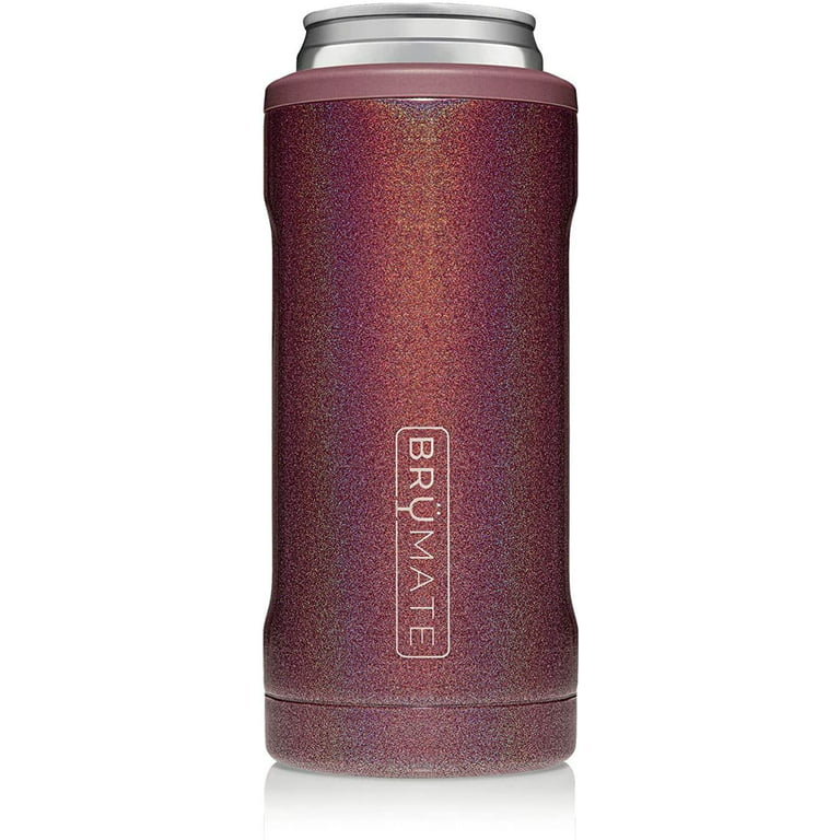 BrüMate Hopsulator Slim Double-walled Stainless Steel Insulated Can Cooler  for 12 Oz Slim Cans (Glitter Merlot)