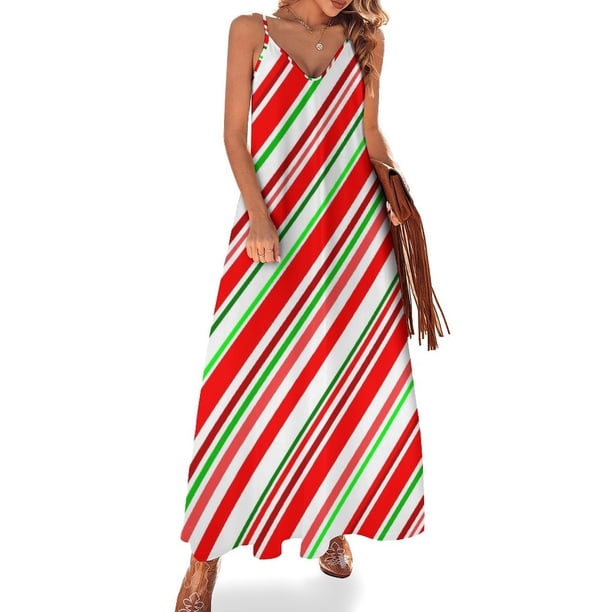 Vestido sin mangas con rayas de bastón de caramelo en rojo, verde y blanco, vestidos de verano para mujer 2024, vestidos de lujo