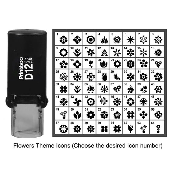 Printtoo Personalized Flowers Theme Icons Rubber Stamp Self Inking Stamper 12 mm-Red