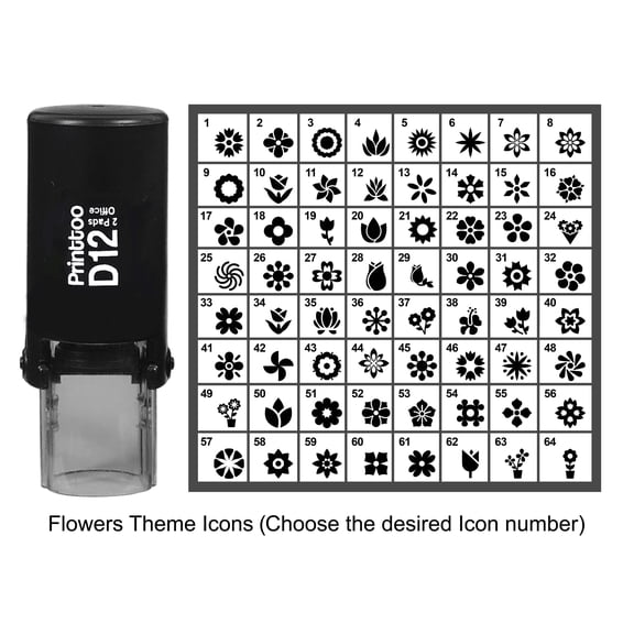 Printtoo Personalized Flowers Theme Icons Rubber Stamp Self Inking Stamper 12 mm-Black