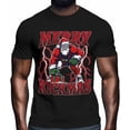 thumbnail image 2 of Camisetas para hombre, camiseta de algodón con cuello redondo y diseño de Papá Noel musculoso, manga corta, con relámpagos y Feliz Navidad., 2 of 8