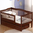 thumbnail image 2 of SESSLIFE Wood Toddler Day Bed with 2 Pull-Out Drawers, Kid Bed Frame with Fence Railings, No Box Spring Needed, Solid Wood Slats Supported Daybed for Toddler (Espresso), 2 of 7