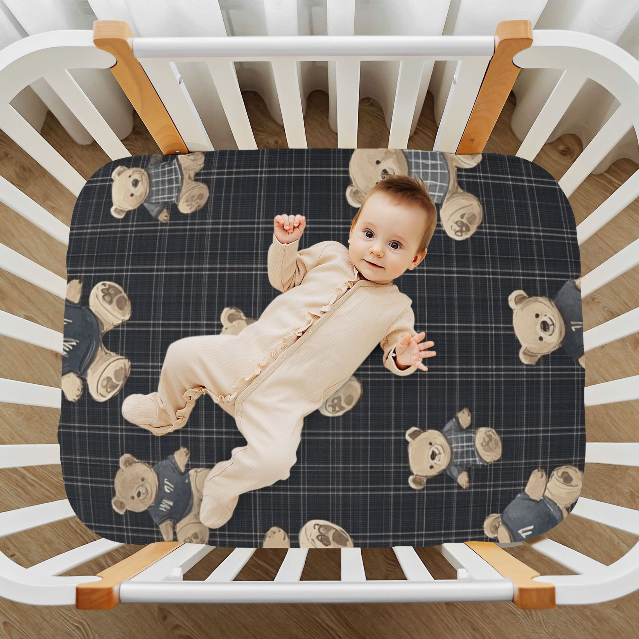KUANGWANG Ultra Soft Fitted Microfiber Crib Sheets for Newborn Baby Boys Girls Hoodie Bears Printing Design Cute Pattern