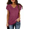 thumbnail image 5 of OSOLU Women T-Shirt Tshirts Tee Solid Color V-Neck T-Shirt Short Sleeve Tshirts Tee Loose Casual Tops Classic Dailywear, 5 of 6