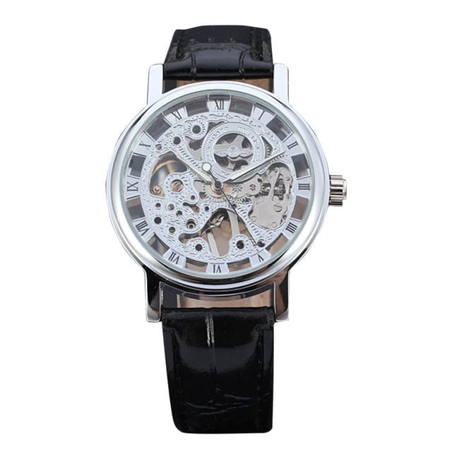 WINNER Reloj de pulsera impermeable mecánico automático hueco para mujer (negro plateado)