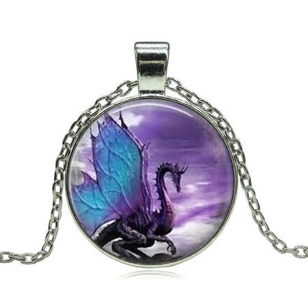Bronze Necklace Chain - iLH Vintage Retro Punk Dragon Cabochon Glass Bronze Chain Pendant Necklace Gift