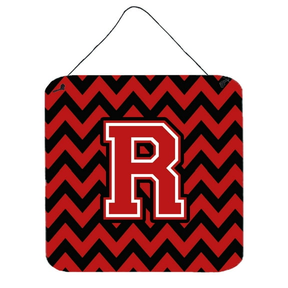Letter R Chevron Black and Red   Wall or Door Hanging Prints
