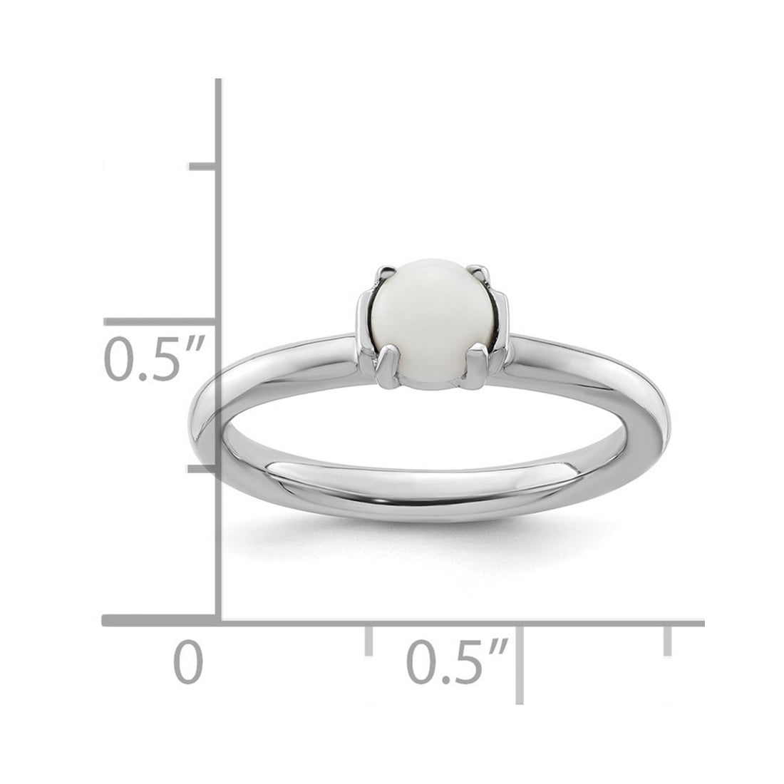 2.5mm 925 Sterling Silver Prong set Stackable Polished White Agate Ring Size 10 Stackable Ring for Women